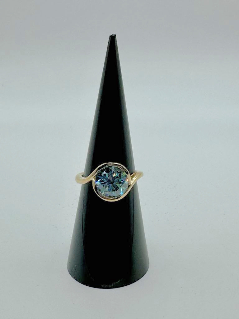 Faythe custom: 3.01 carat blue round lab diamond 10k yellow gold bypass ring