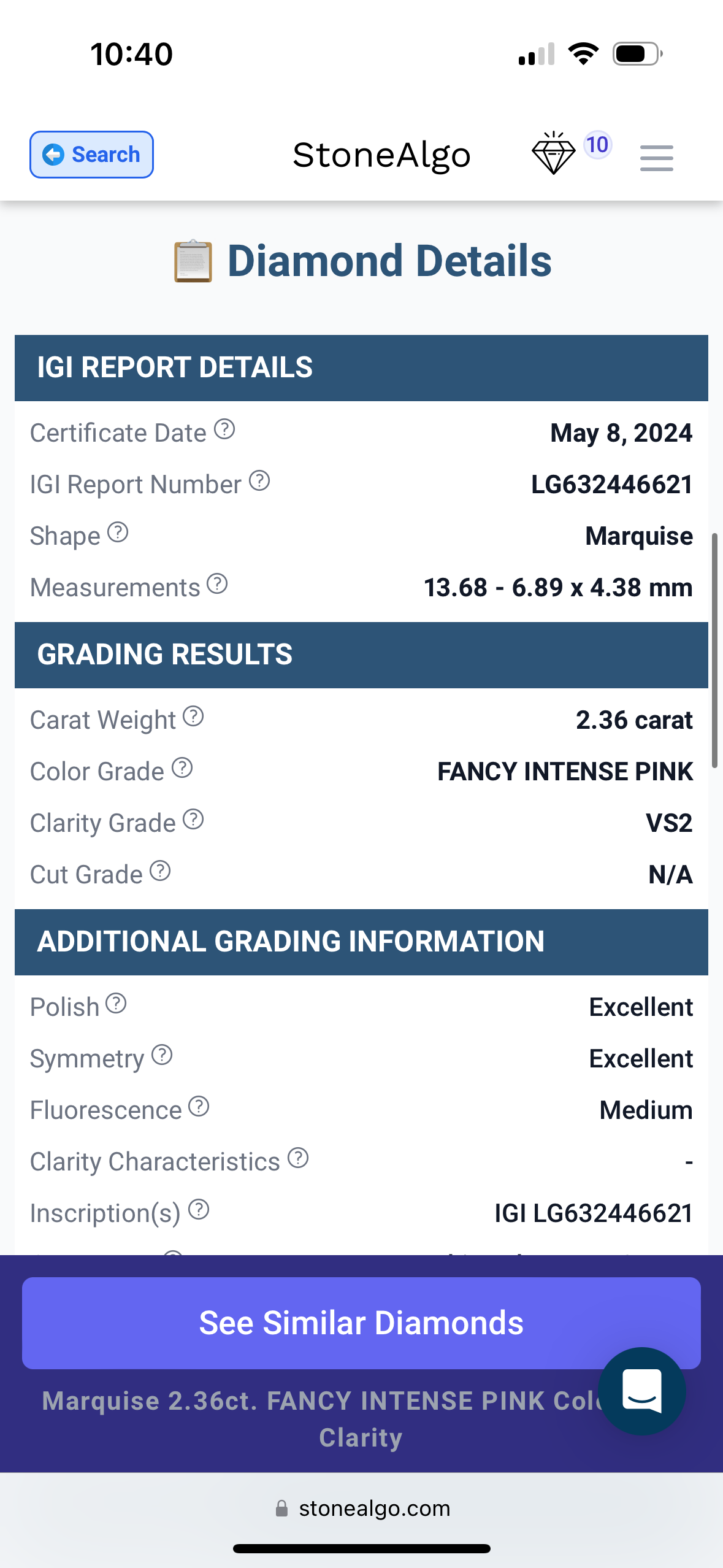 2.36ct Marquise Fancy intense pink VS2 loose lab diamond