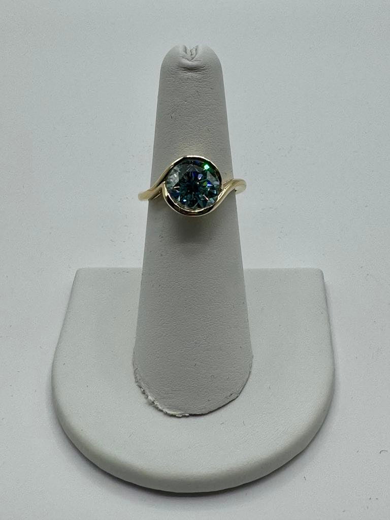 Faythe custom: 3.01 carat blue round lab diamond 10k yellow gold bypass ring