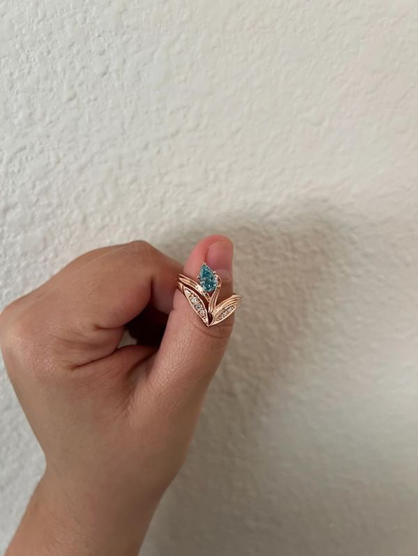 0.8 ct blue pear lab diamond rose gold ring