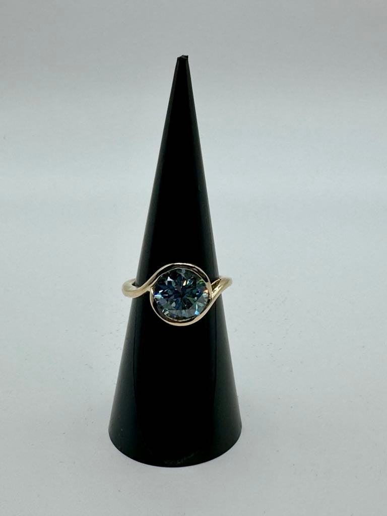 Faythe custom: 3.01 carat blue round lab diamond 10k yellow gold bypass ring