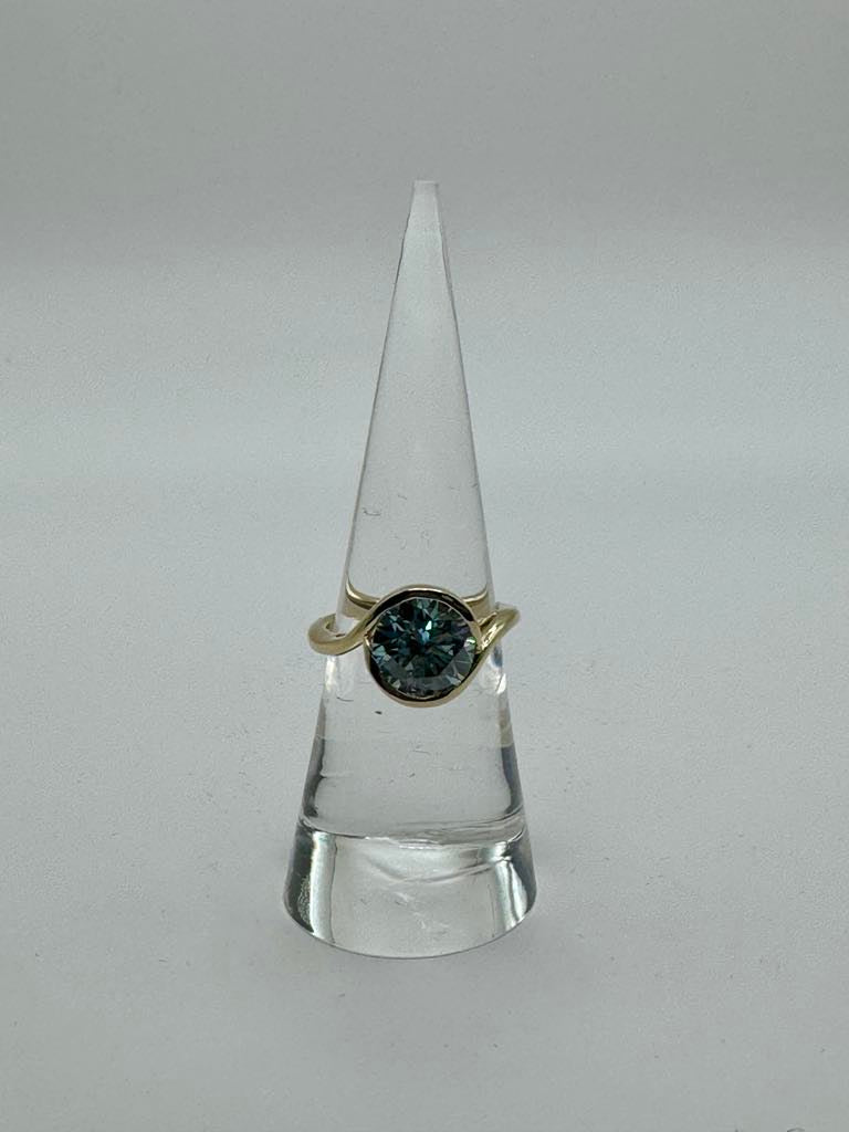 Faythe custom: 3.01 carat blue round lab diamond 10k yellow gold bypass ring