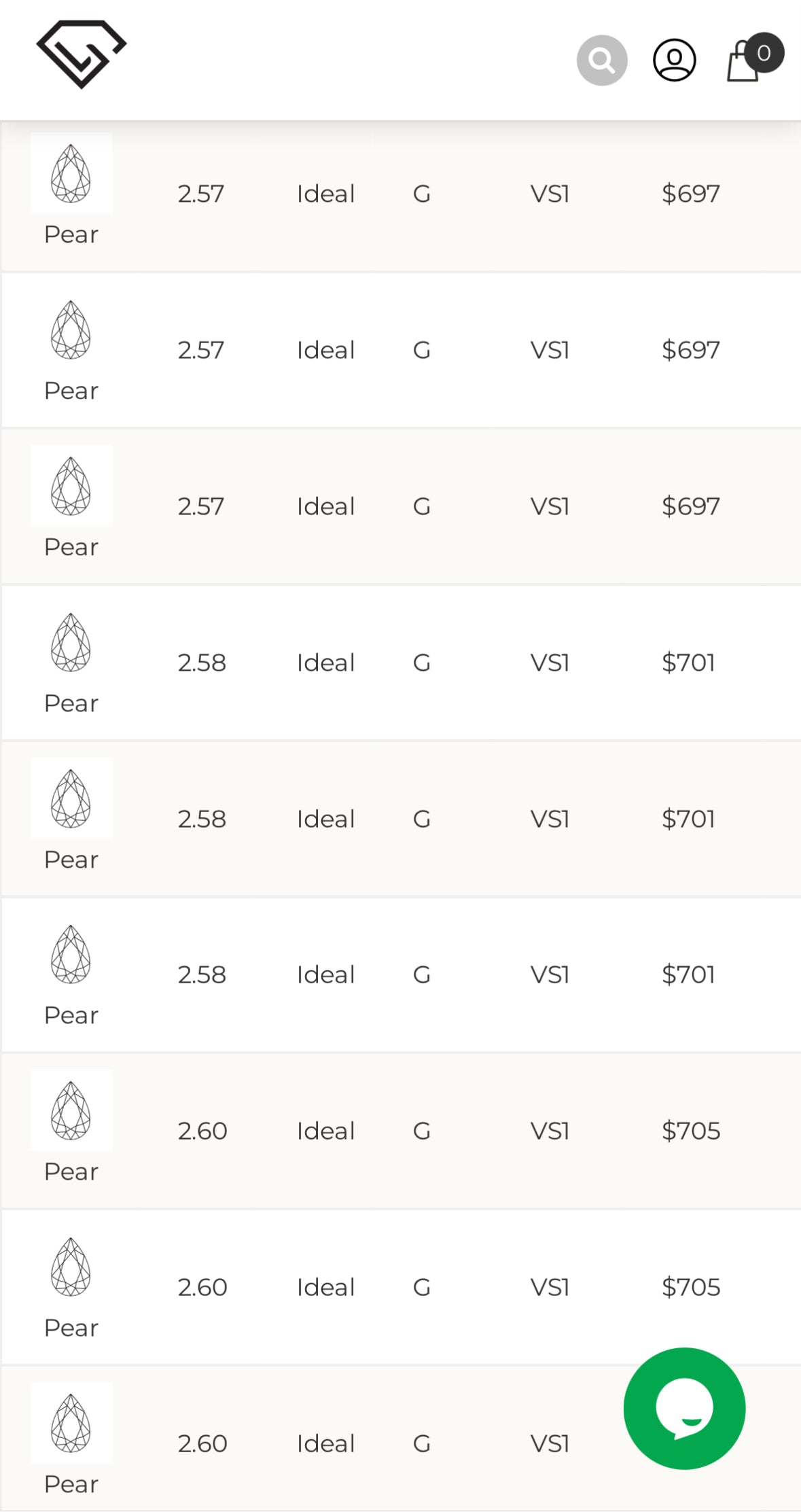 Pear 2.57ct G VS1 EX EX lab diamond